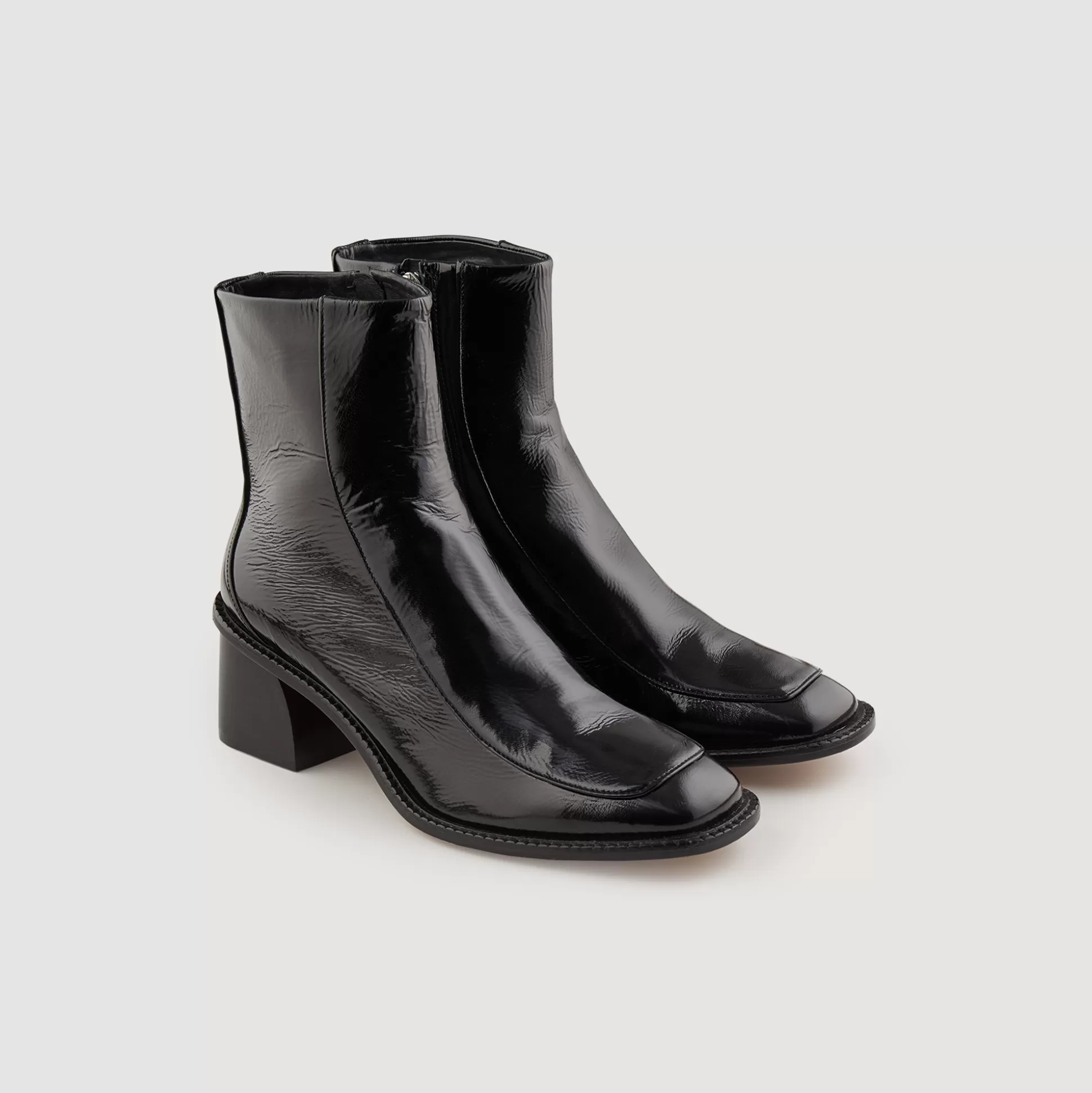 Sale Boots En Cuir Vernis À Talon Femme Bottines