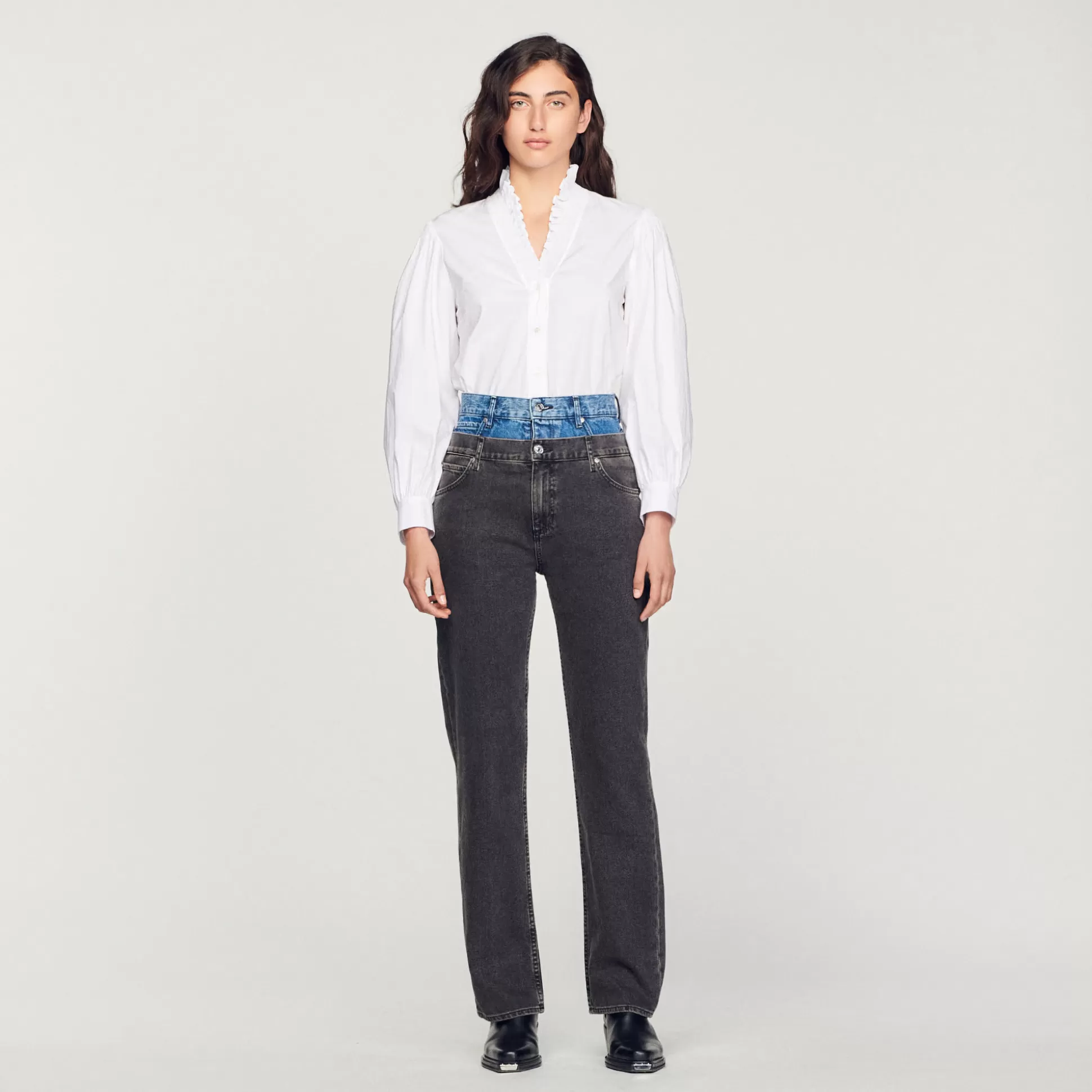 Cheap Jean À Double Ceinture Bicolore Femme Jeans