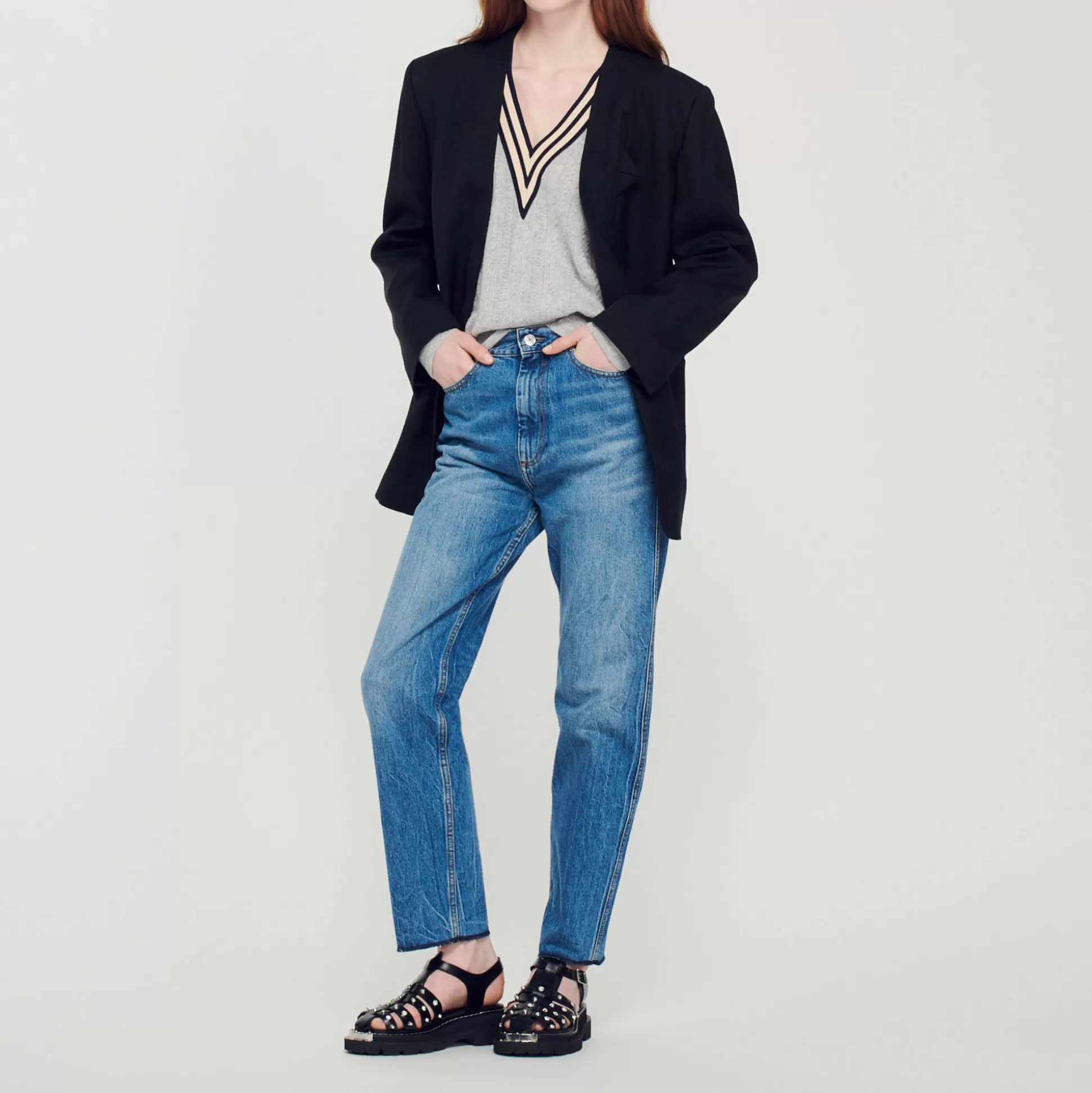 Sale Pull À Col V Profond Bicolore Femme Pulls & Cardigans