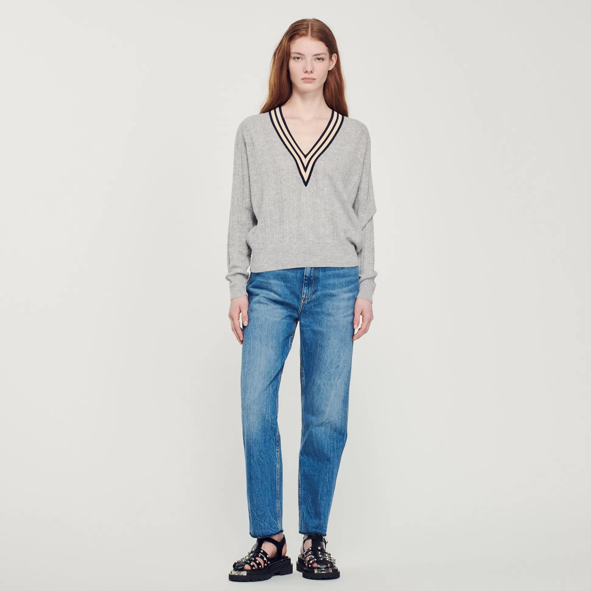Sale Pull À Col V Profond Bicolore Femme Pulls & Cardigans